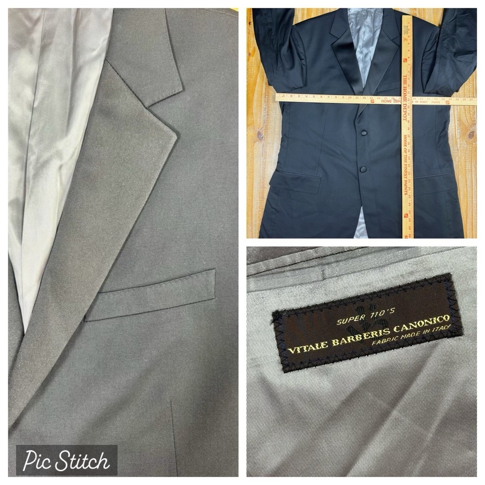 Men's 46L Vitale Barberis Canonico Super 110's Black‎ Wool Tuxedo Jacket B8